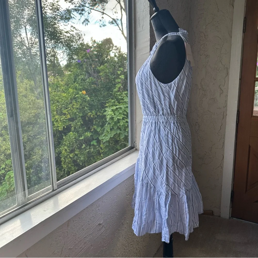 NWT Rebecca Taylor Striped Linen Halter Neck Size S Blue & White Mid Thigh Dress - Picture 9 of 16